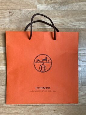 Hermes Orange Paper Shopping Bag with Brown Rope Handles